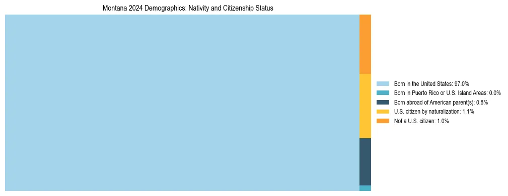 Treemap showing the population distribution by nativity and citizenship status in Montana based on U.S. Census data.