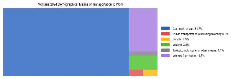 Treemap showing means of transportation to work distribution in Montana.