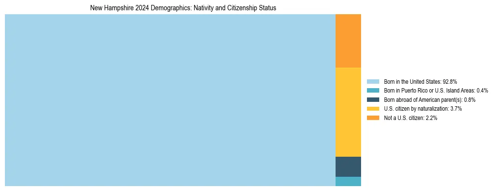 Treemap showing the population distribution by nativity and citizenship status in New Hampshire based on U.S. Census data.