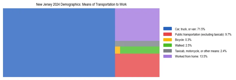 Treemap showing means of transportation to work distribution in New Jersey.