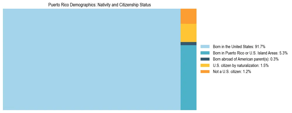 Treemap showing the population distribution by nativity and citizenship status in Puerto Rico based on U.S. Census data.