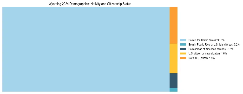 Treemap showing the population distribution by nativity and citizenship status in Wyoming based on U.S. Census data.