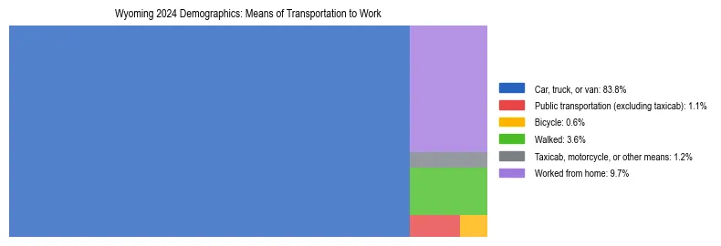 Treemap showing means of transportation to work distribution in Wyoming.