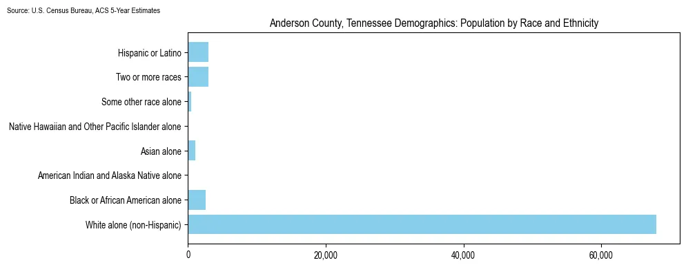 Population by race and ethnicity in Anderson County, Tennessee based on 2023 U.S. Census Bureau ACS data
