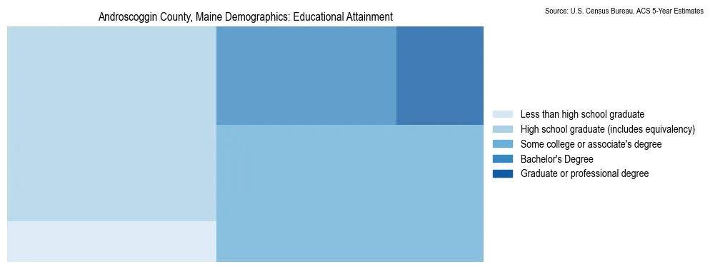 Educational attainment levels of the population in Androscoggin County, Maine based on 2023 American Community Survey (ACS) data
