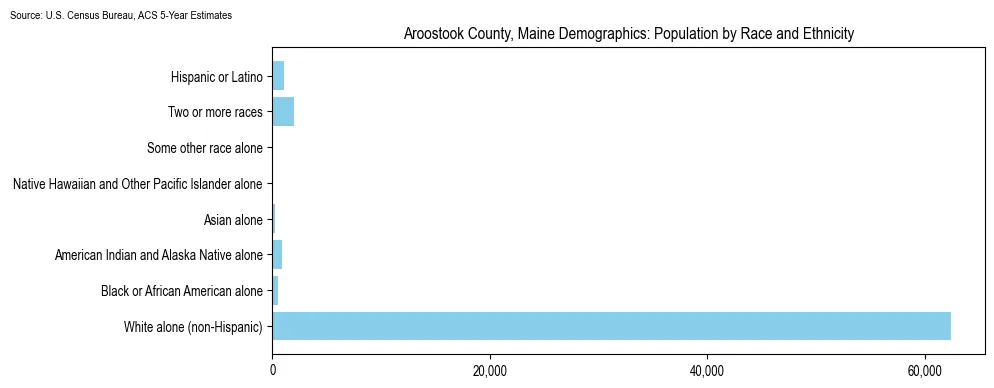Population by race and ethnicity in Aroostook County, Maine based on 2023 U.S. Census Bureau ACS data