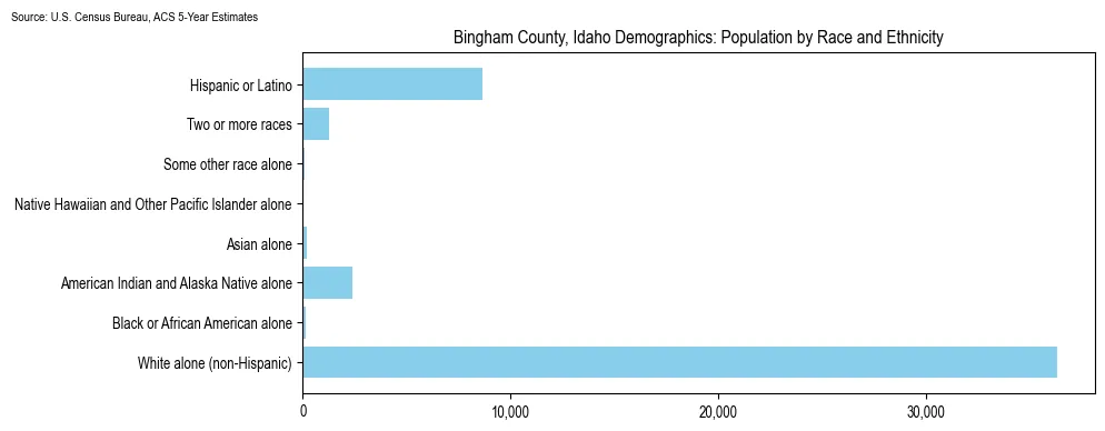Population by race and ethnicity in Bingham County, Idaho based on 2023 U.S. Census Bureau ACS data
