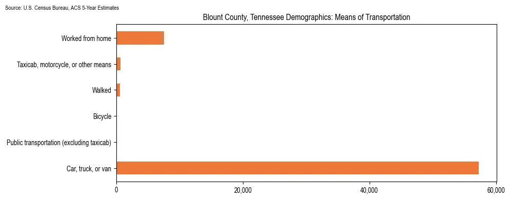 How people commute to work in Blount County, Tennessee based on 2023 U.S. Census Bureau ACS data on transportation methods