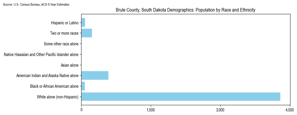 Population by race and ethnicity in Brule County, South Dakota based on 2023 U.S. Census Bureau ACS data