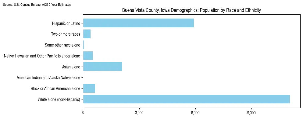 Population by race and ethnicity in Buena Vista County, Iowa based on 2023 U.S. Census Bureau ACS data