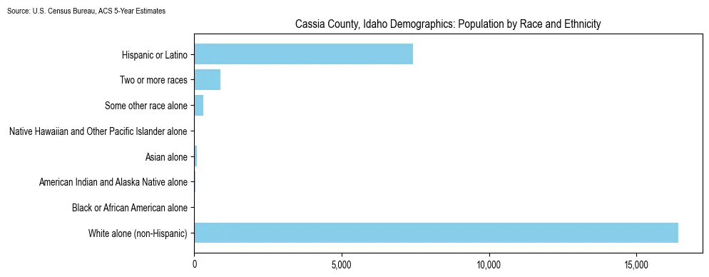 Population by race and ethnicity in Cassia County, Idaho based on 2023 U.S. Census Bureau ACS data