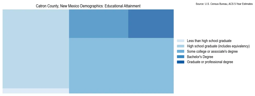 Educational attainment levels of the population in Catron County, New Mexico based on 2023 American Community Survey (ACS) data