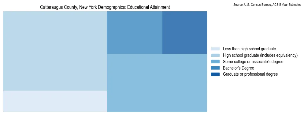 Educational attainment levels of the population in Cattaraugus County, New York based on 2023 American Community Survey (ACS) data