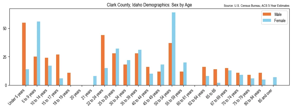 Population by age and sex in Clark County, Idaho, based on 2023 ACS data