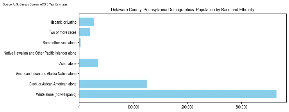 Population by race and ethnicity in Delaware County, Pennsylvania based on 2023 U.S. Census Bureau ACS data
