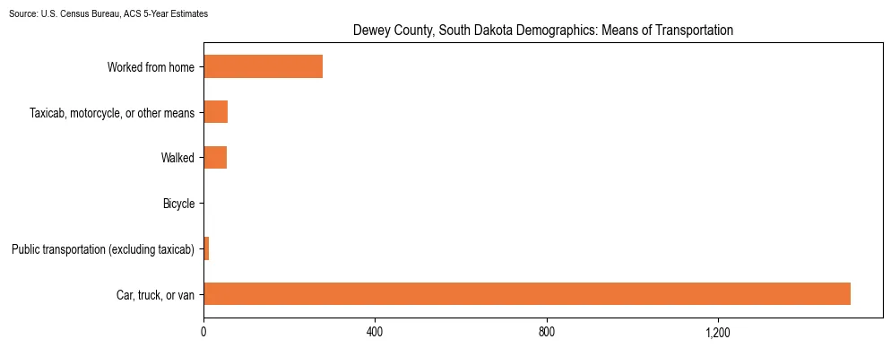 How people commute to work in Dewey County, South Dakota based on 2023 U.S. Census Bureau ACS data on transportation methods