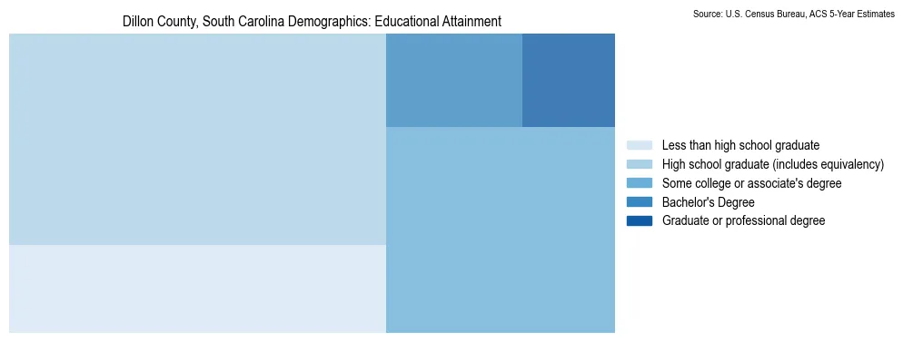 Educational attainment levels of the population in Dillon County, South Carolina based on 2023 American Community Survey (ACS) data