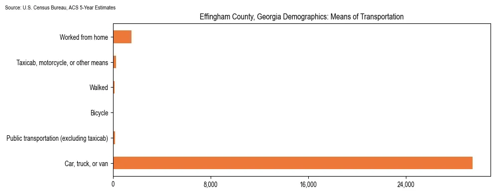 How people commute to work in Effingham County, Georgia based on 2023 U.S. Census Bureau ACS data on transportation methods