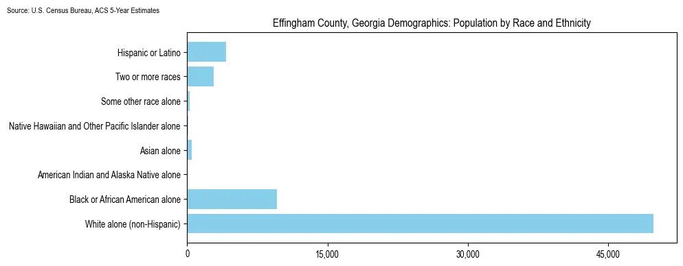 Population by race and ethnicity in Effingham County, Georgia based on 2023 U.S. Census Bureau ACS data