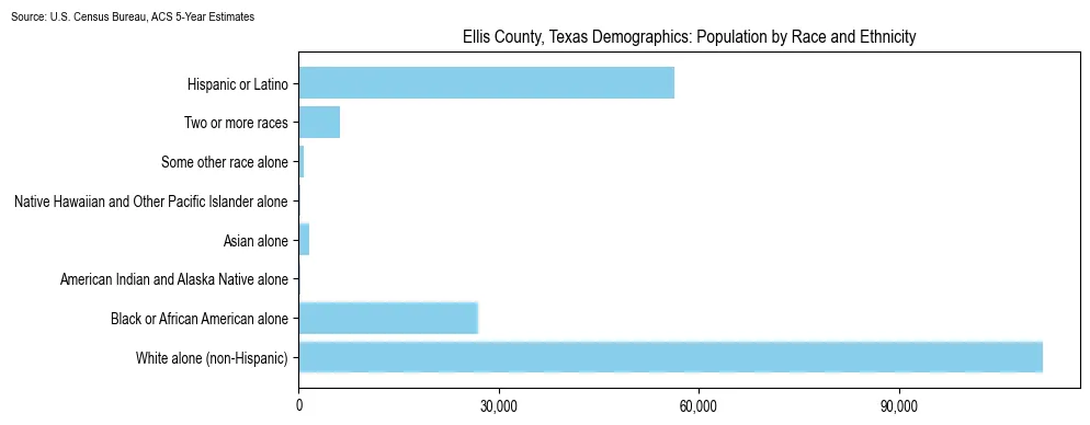 Population by race and ethnicity in Ellis County, Texas based on 2023 U.S. Census Bureau ACS data