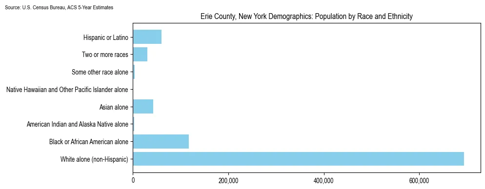 Population by race and ethnicity in Erie County, New York based on 2023 U.S. Census Bureau ACS data