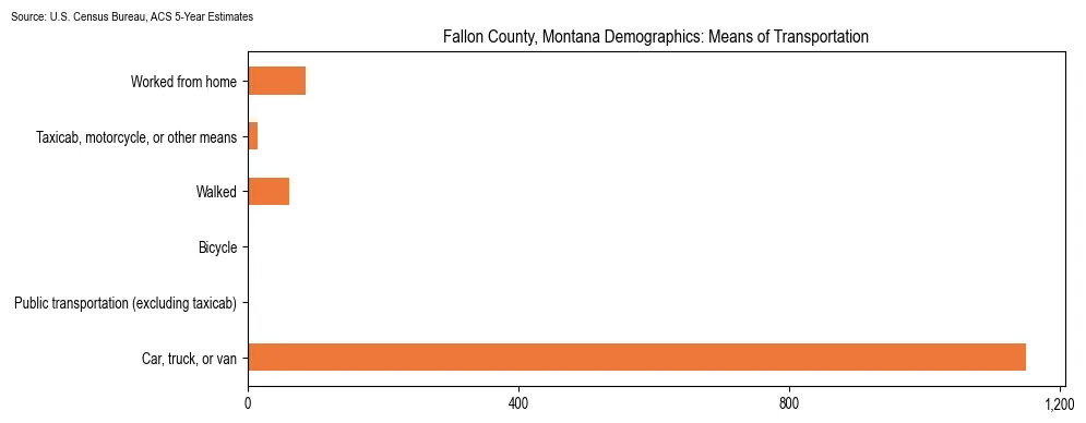 How people commute to work in Fallon County, Montana based on 2023 U.S. Census Bureau ACS data on transportation methods