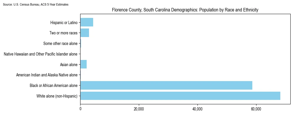 Population by race and ethnicity in Florence County, South Carolina based on 2023 U.S. Census Bureau ACS data