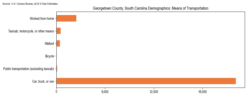 How people commute to work in Georgetown County, South Carolina based on 2023 U.S. Census Bureau ACS data on transportation methods