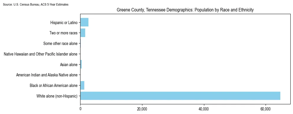 Population by race and ethnicity in Greene County, Tennessee based on 2023 U.S. Census Bureau ACS data