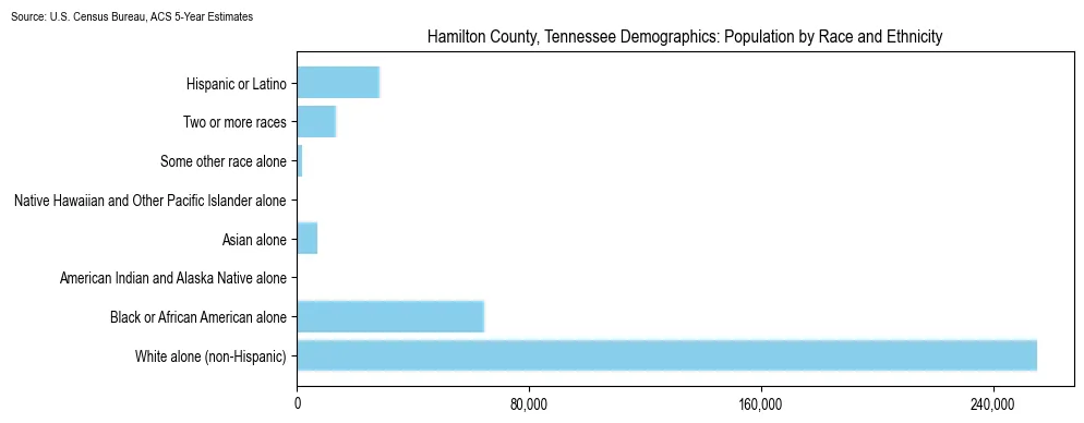 Population by race and ethnicity in Hamilton County, Tennessee based on 2023 U.S. Census Bureau ACS data