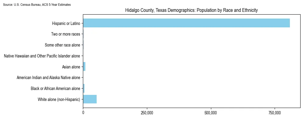 Population by race and ethnicity in Hidalgo County, Texas based on 2023 U.S. Census Bureau ACS data