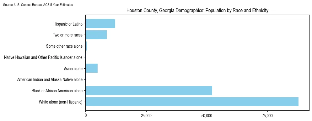 Population by race and ethnicity in Houston County, Georgia based on 2023 U.S. Census Bureau ACS data