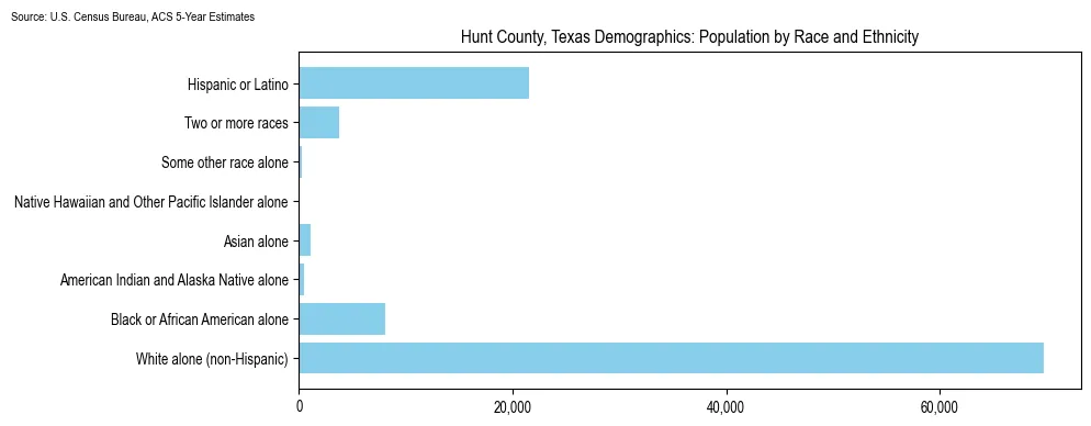 Population by race and ethnicity in Hunt County, Texas based on 2023 U.S. Census Bureau ACS data