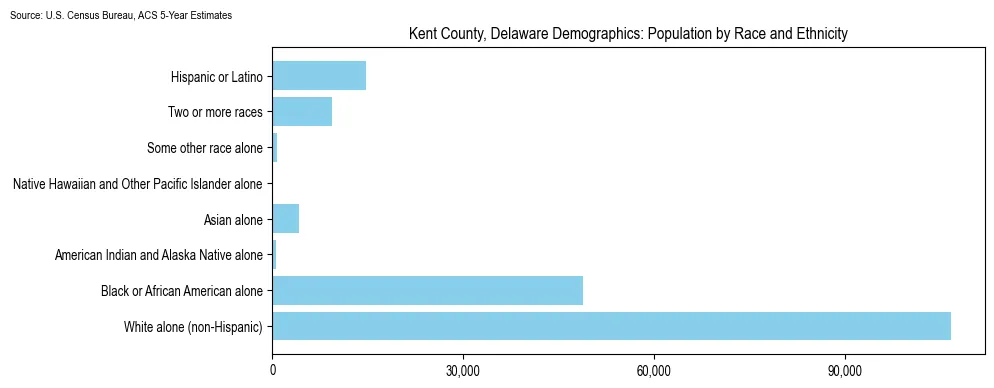 Population by race and ethnicity in Kent County, Delaware based on 2023 U.S. Census Bureau ACS data