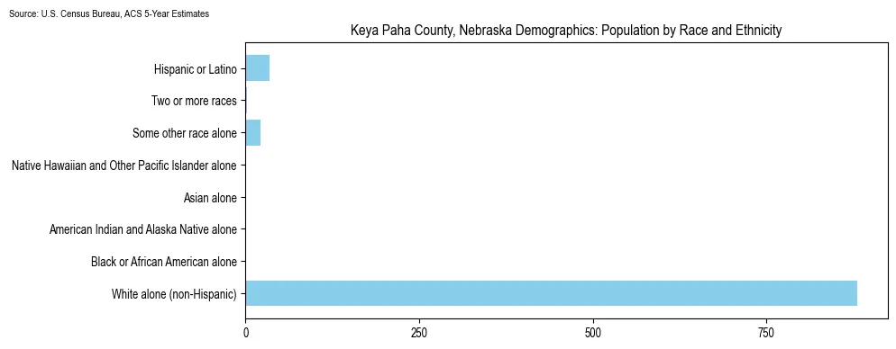 Population by race and ethnicity in Keya Paha County, Nebraska based on 2023 U.S. Census Bureau ACS data