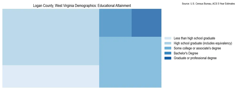 Educational attainment levels of the population in Logan County, West Virginia based on 2023 American Community Survey (ACS) data