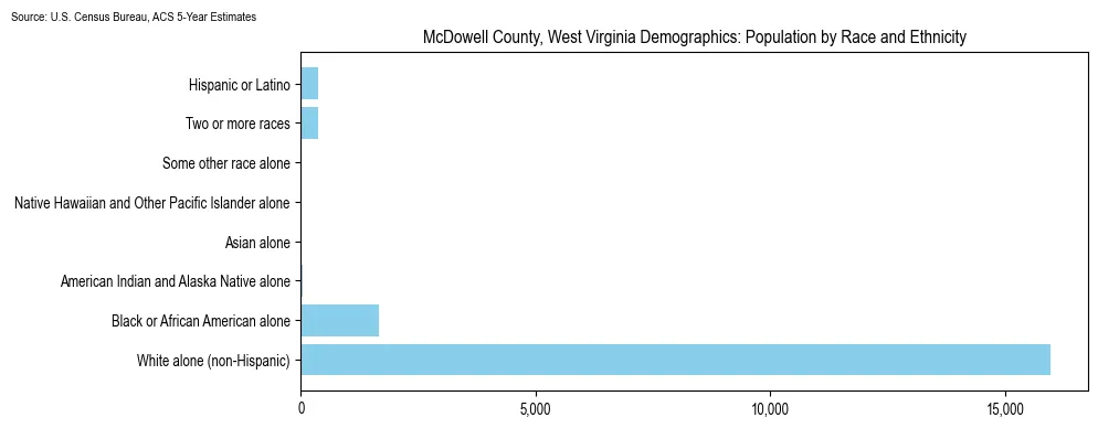 Population by race and ethnicity in McDowell County, West Virginia based on 2023 U.S. Census Bureau ACS data