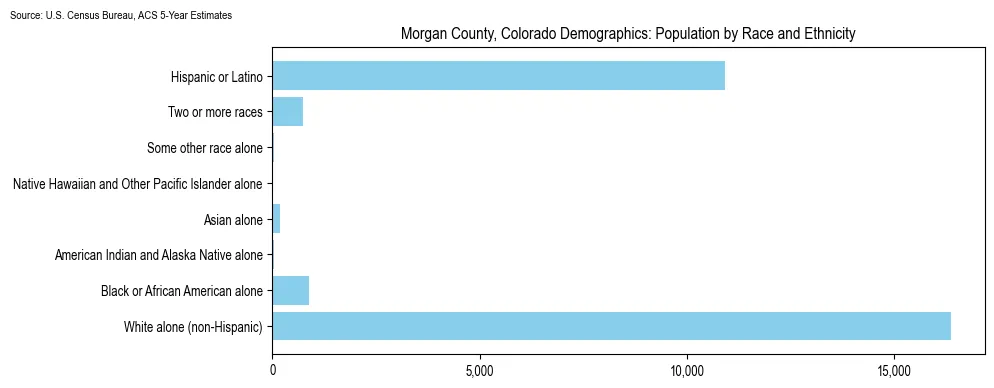 Population by race and ethnicity in Morgan County, Colorado based on 2023 U.S. Census Bureau ACS data