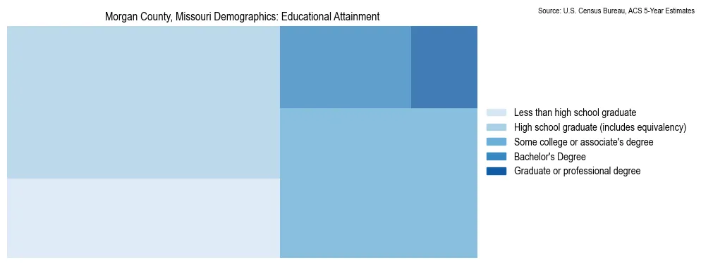 Educational attainment levels of the population in Morgan County, Missouri based on 2023 American Community Survey (ACS) data
