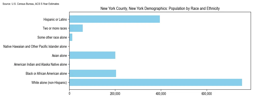 Population by race and ethnicity in New York County, New York based on 2023 U.S. Census Bureau ACS data