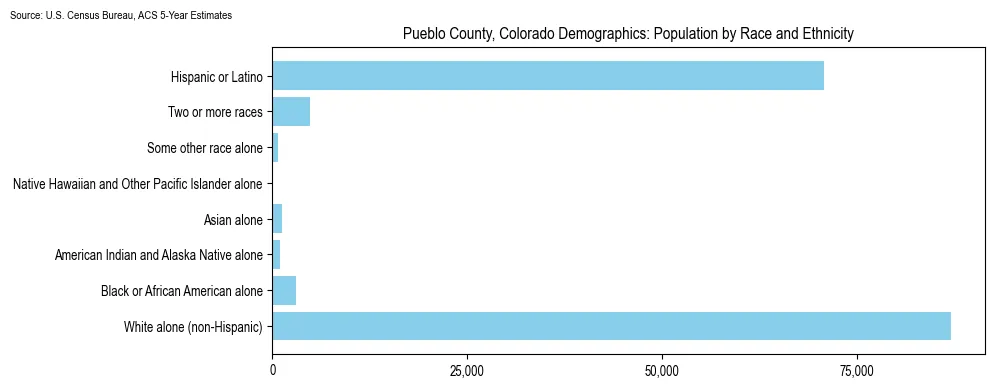 Population by race and ethnicity in Pueblo County, Colorado based on 2023 U.S. Census Bureau ACS data