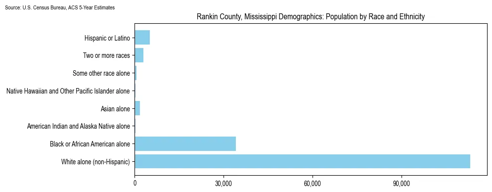 Population by race and ethnicity in Rankin County, Mississippi based on 2023 U.S. Census Bureau ACS data