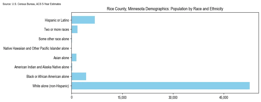 Population by race and ethnicity in Rice County, Minnesota based on 2023 U.S. Census Bureau ACS data