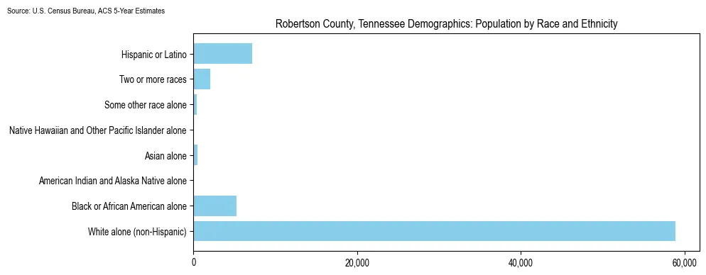 Population by race and ethnicity in Robertson County, Tennessee based on 2023 U.S. Census Bureau ACS data