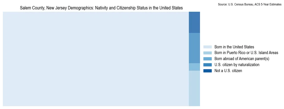 Chart showing the breakdown of U.S. citizenship status and nativity in 2023 for the Salem County, New Jersey, based on ACS 5-Year Estimates