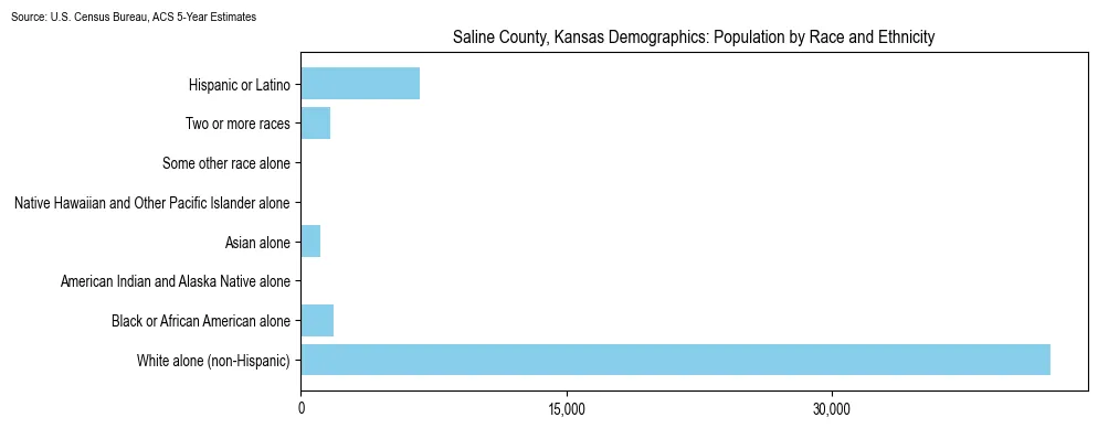 Population by race and ethnicity in Saline County, Kansas based on 2023 U.S. Census Bureau ACS data