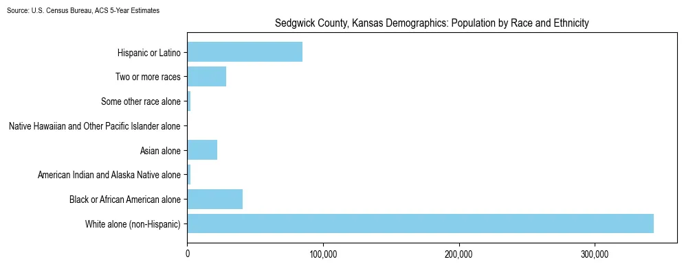 Population by race and ethnicity in Sedgwick County, Kansas based on 2023 U.S. Census Bureau ACS data