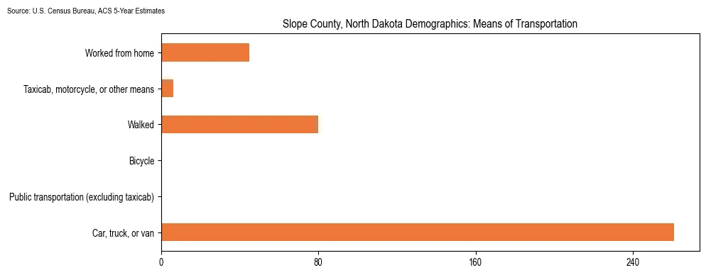 How people commute to work in Slope County, North Dakota based on 2023 U.S. Census Bureau ACS data on transportation methods