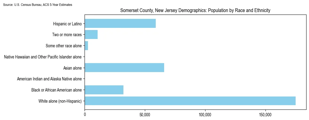 Population by race and ethnicity in Somerset County, New Jersey based on 2023 U.S. Census Bureau ACS data