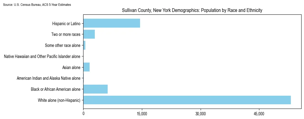 Population by race and ethnicity in Sullivan County, New York based on 2023 U.S. Census Bureau ACS data